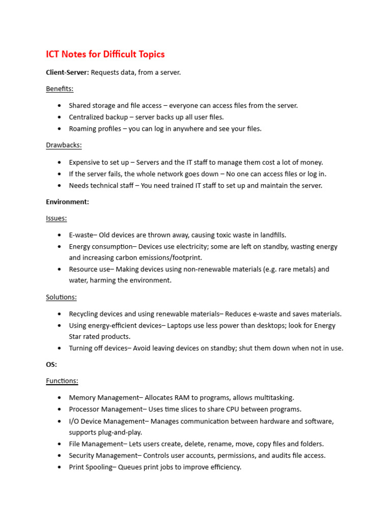 ICT Notes For Difficult Topics: Client-Server | PDF | Computer Data ...
