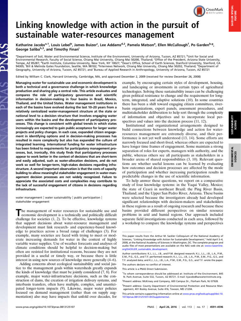 Linking Knowledge With Action in The Pursuit of Sustainable Water ...
