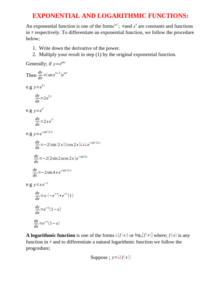 2. Exponential and Logarithmic Functions | PDF | Exponential Function ...