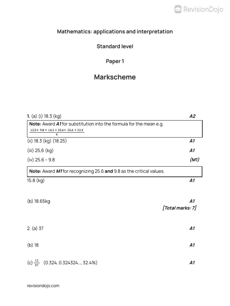 IB Math AI SL Paper 1 Markscheme | PDF | Summation | Mathematics