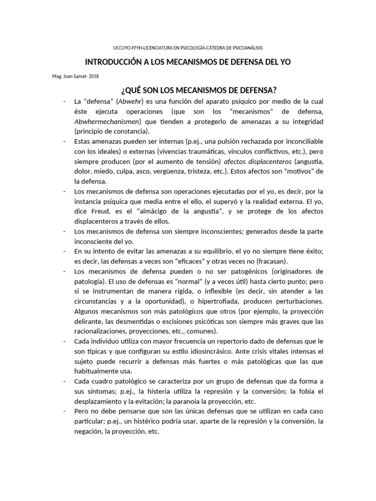 Mecanismos de Defensa del Yo en Psicología | PDF | Psicoanálisis ...