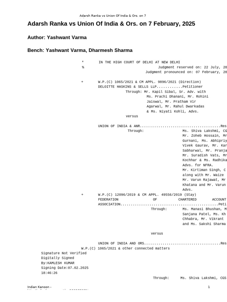Adarsh Ranka vs Union of India Judgment | PDF | Common Law | Justice
