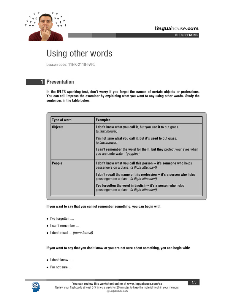 Using Other Words British English Student BW | PDF