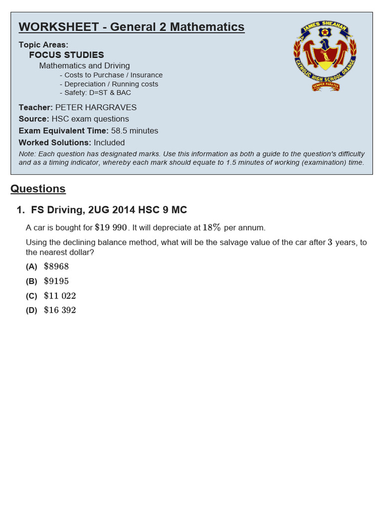 fs1 - Maths and Driving (59 Minutes) | PDF | Depreciation | Insurance