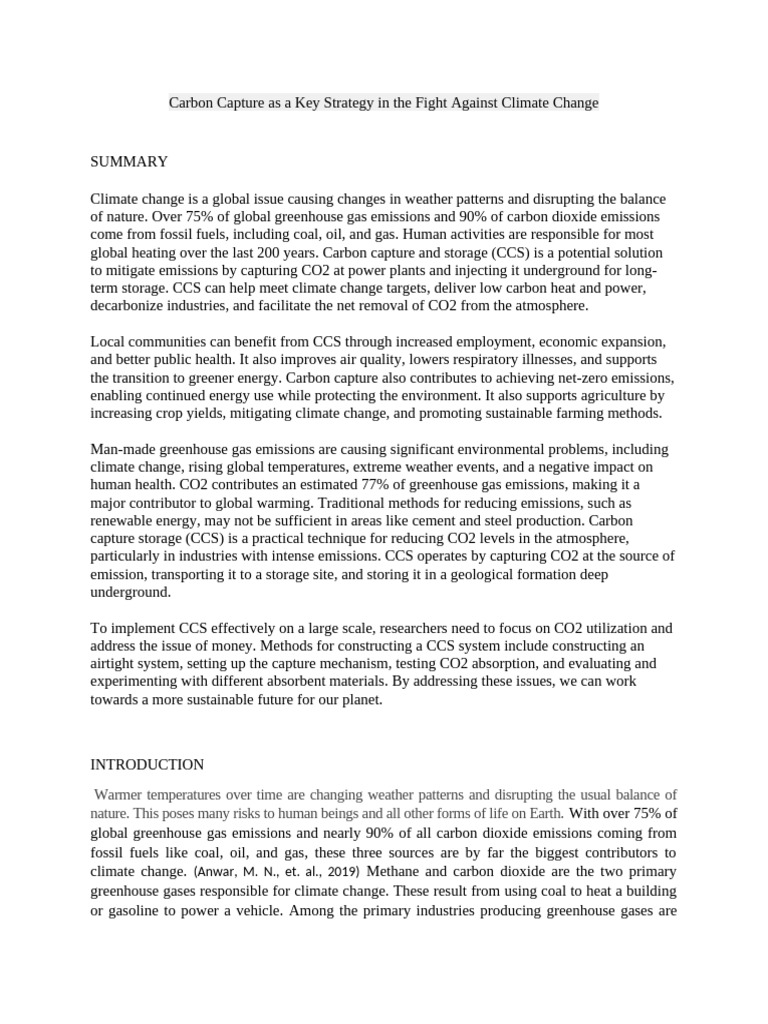 Carbon Capture As A Key Strategy in The Fight Against Climate Change ...