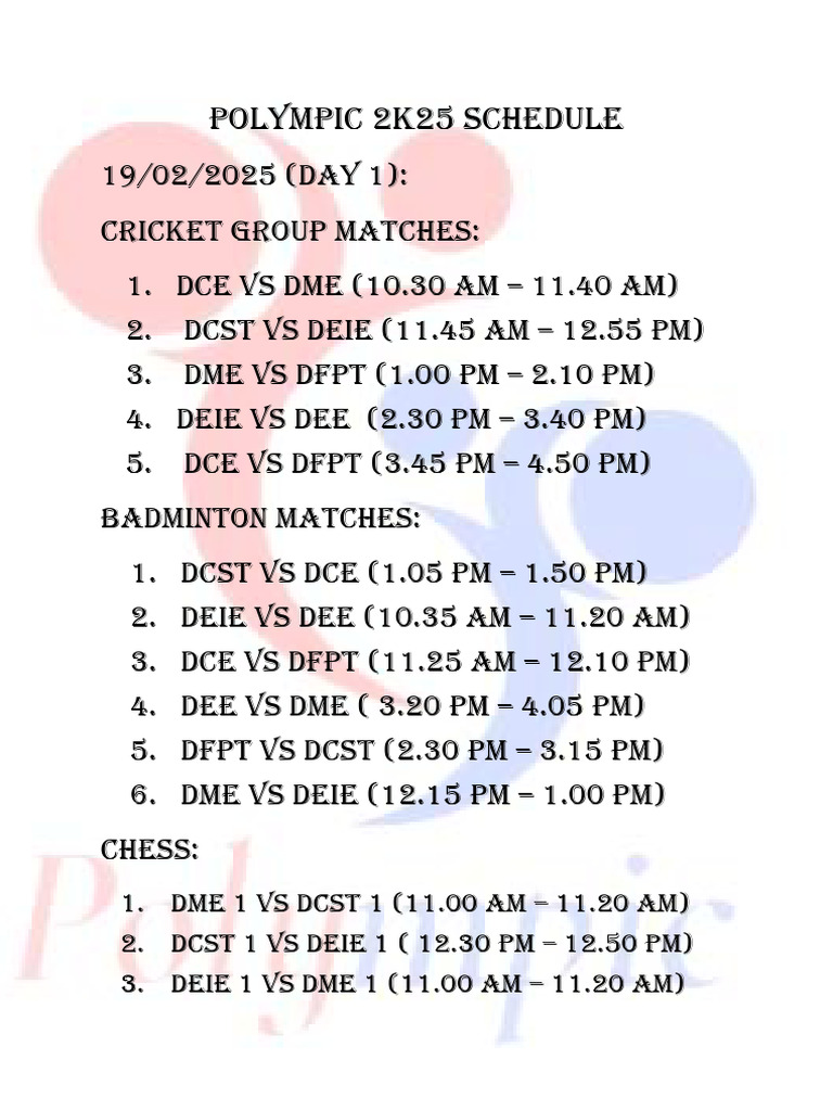 Polympic 2K25 Event Schedule | PDF