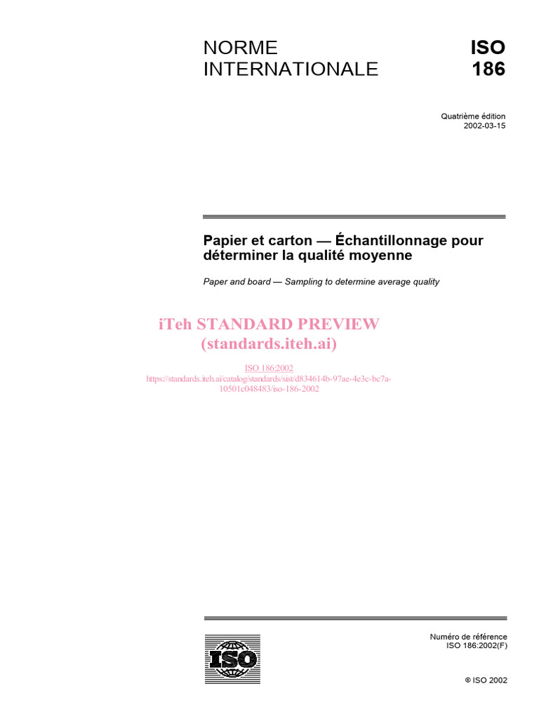 Échantillonnage du papier et carton ISO 186 | PDF | Organisation ...