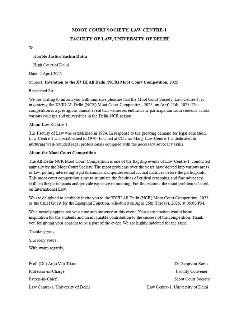 Invitation to Delhi Moot Court 2025 | PDF