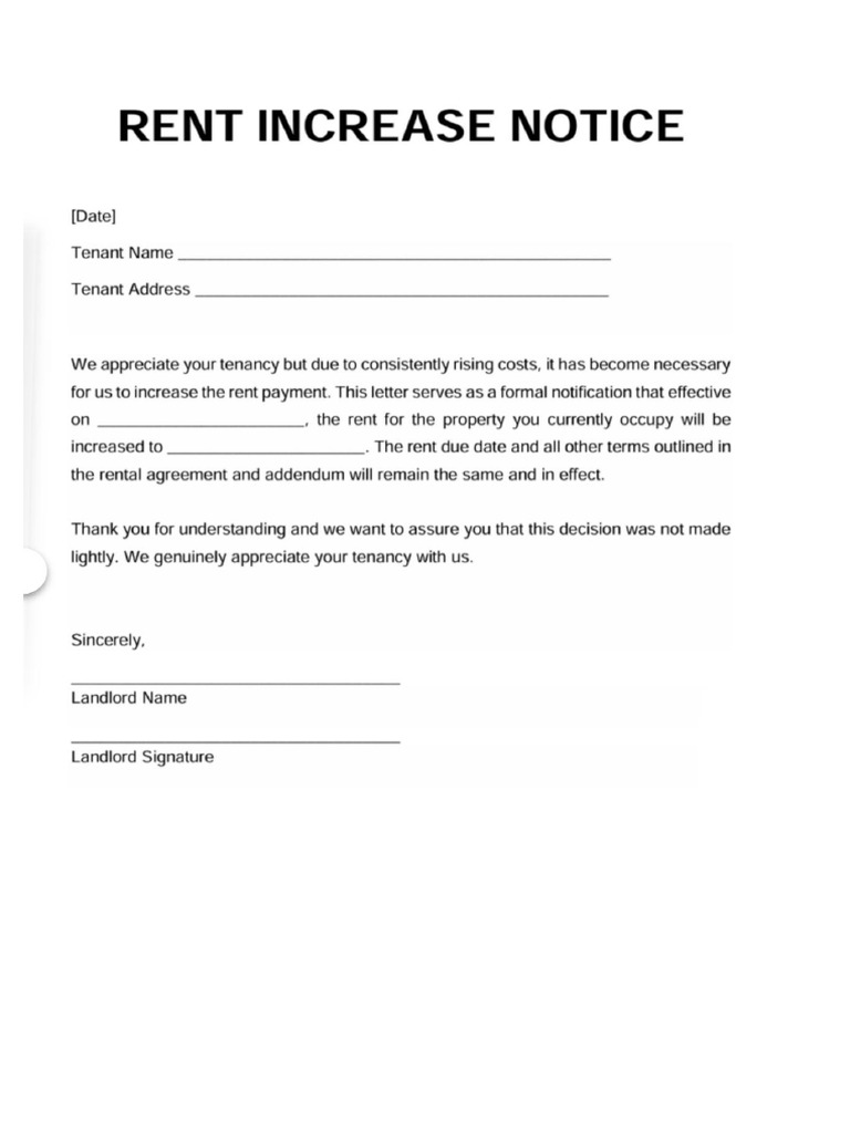 Rent Increase Notice Blank | PDF
