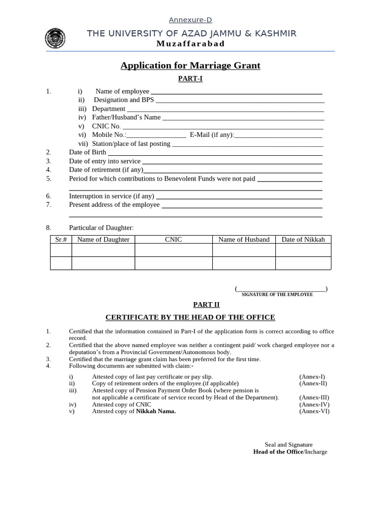 Marriage Grant Application Form | PDF