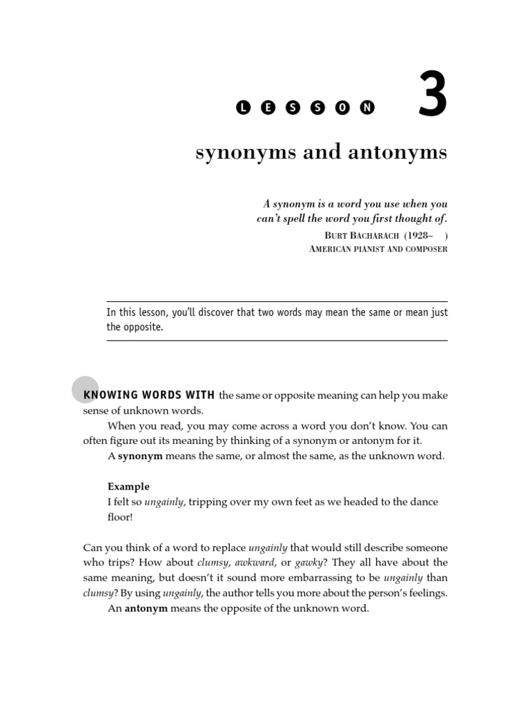 S1 - Lesson 3 (Synonyms and Antonyms) - Q | PDF | Desert | Foods