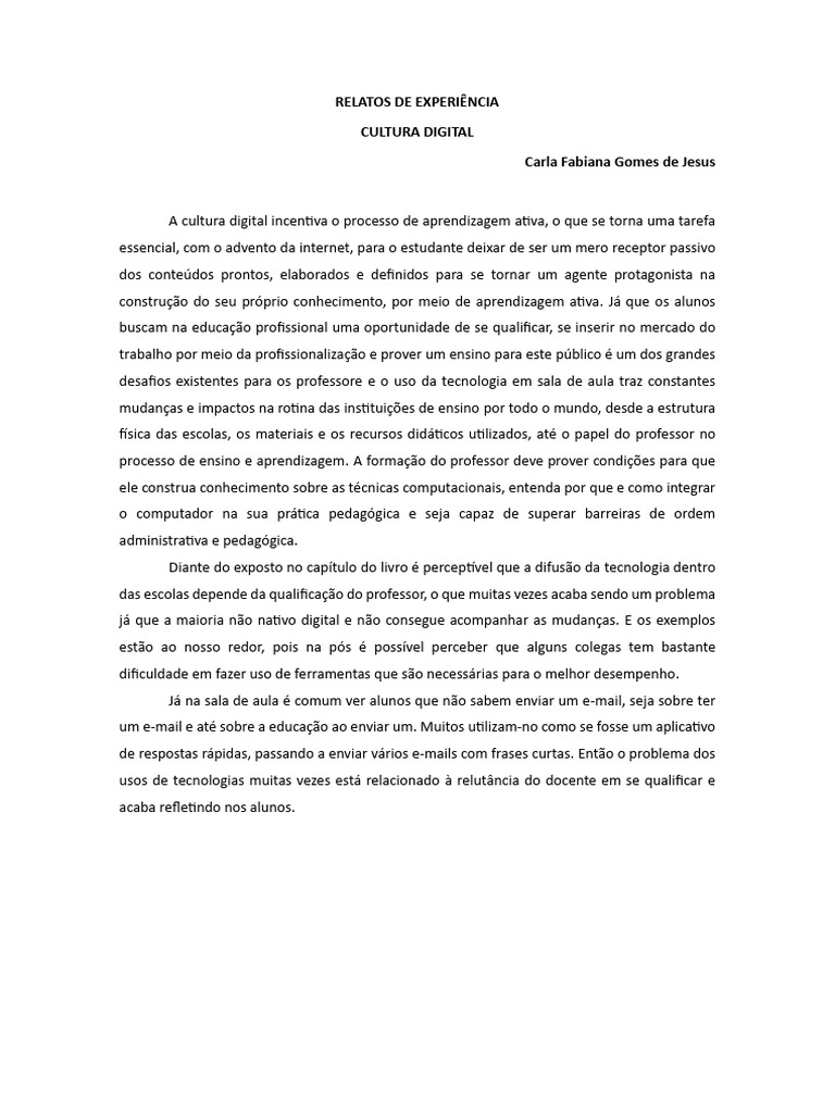 Aprendizagem Ativa na Cultura Digital | PDF