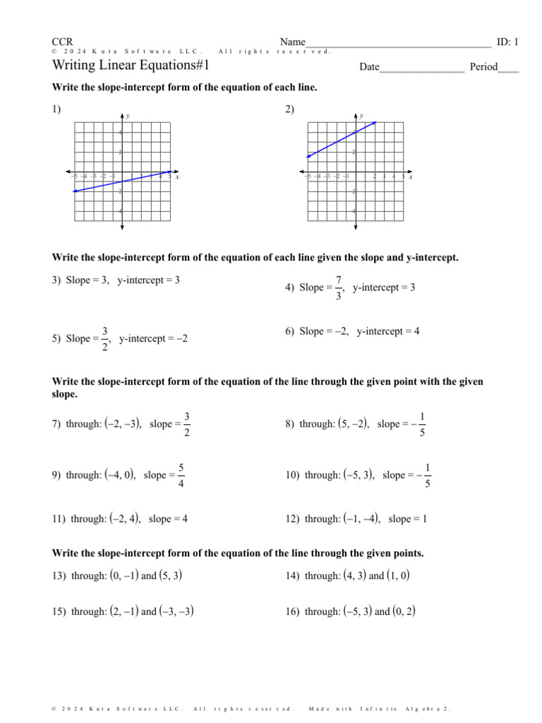 Writing Linear Equations Worksheet | PDF | Equations | Mathematical Objects