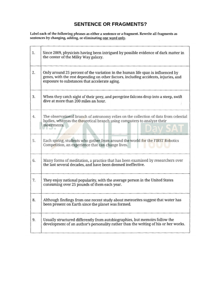 Chapter 3 - Sentence or Fragment | PDF