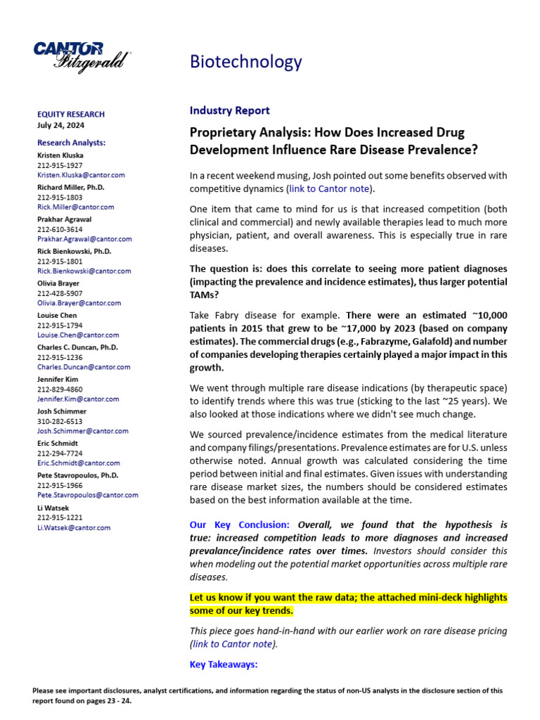 Cantor Fitzgerald Report - On Rare Diseases | PDF | Muscular Dystrophy |  Clinical Medicine