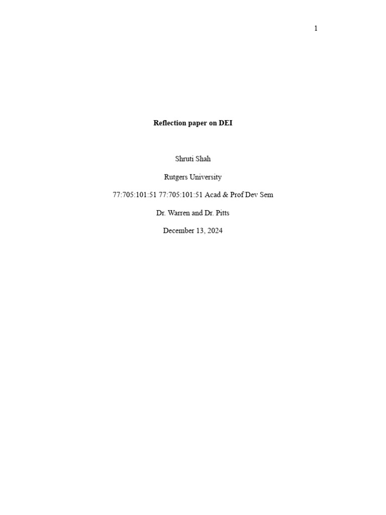 Reflection Paper On DEI | PDF | Nursing | Health Care