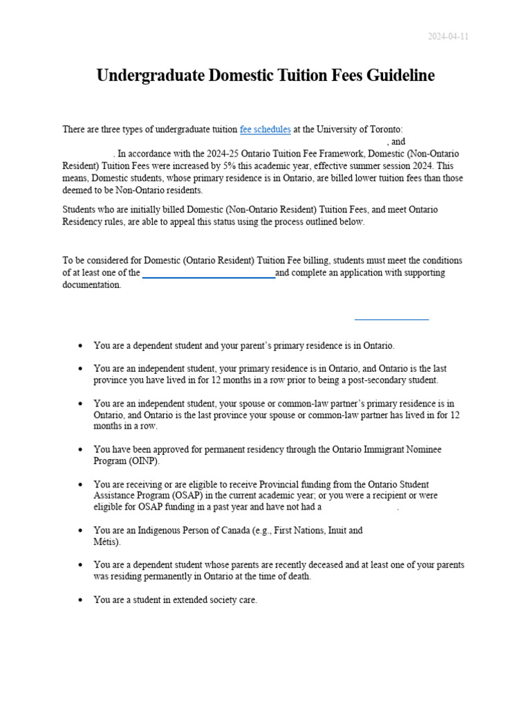 2024 Ontario Domestic Tuition Fees Guide | PDF | Social Institutions ...