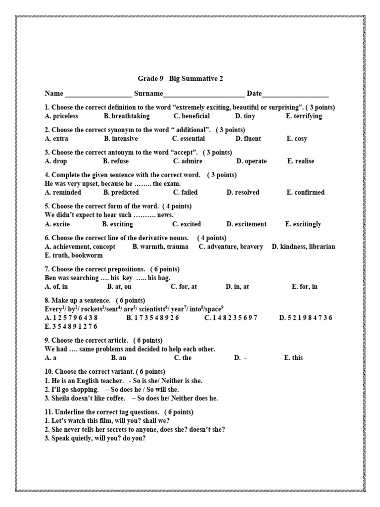 Grade 9 English Language Assessment | PDF | Sleep | Linguistics