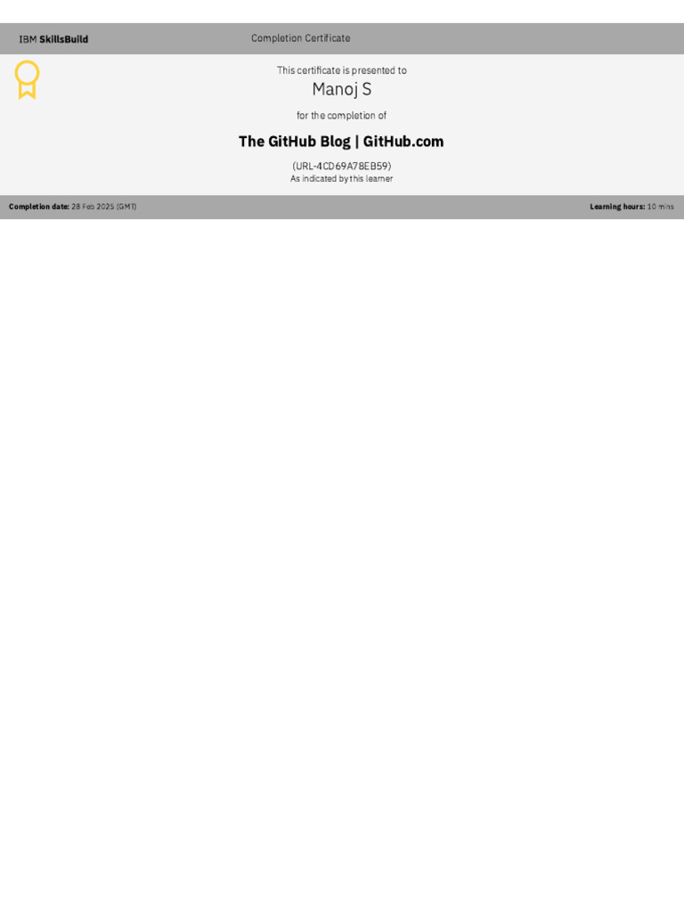 GitHub Blog Completion Certificate | PDF