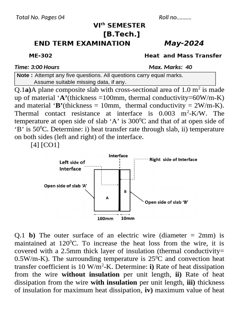QUESTION PAPER (May 2024) | PDF | Heat Transfer | Thermal Insulation