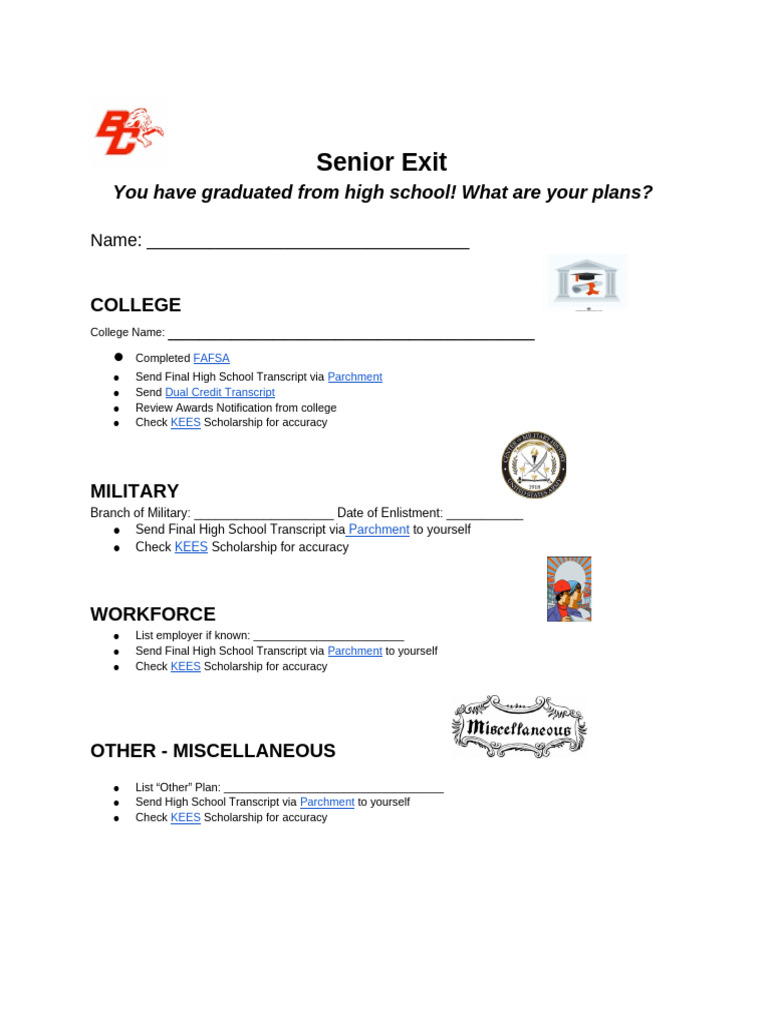 Senior Exit Checklist for Graduates | PDF