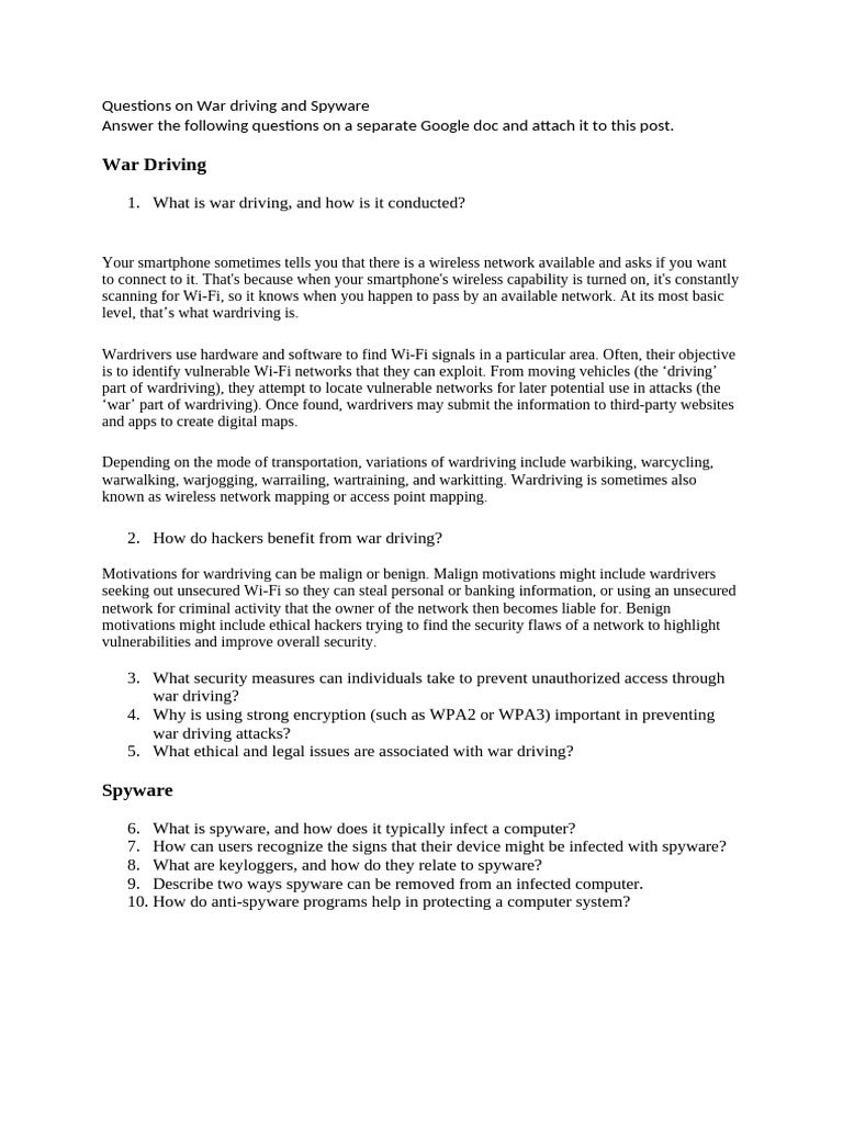 Questions On War Driving and Spyware | PDF