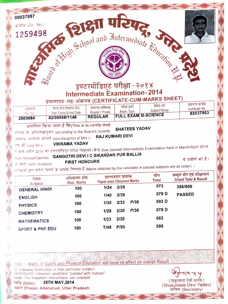 Intermediate Exam Certificate 2014 | PDF