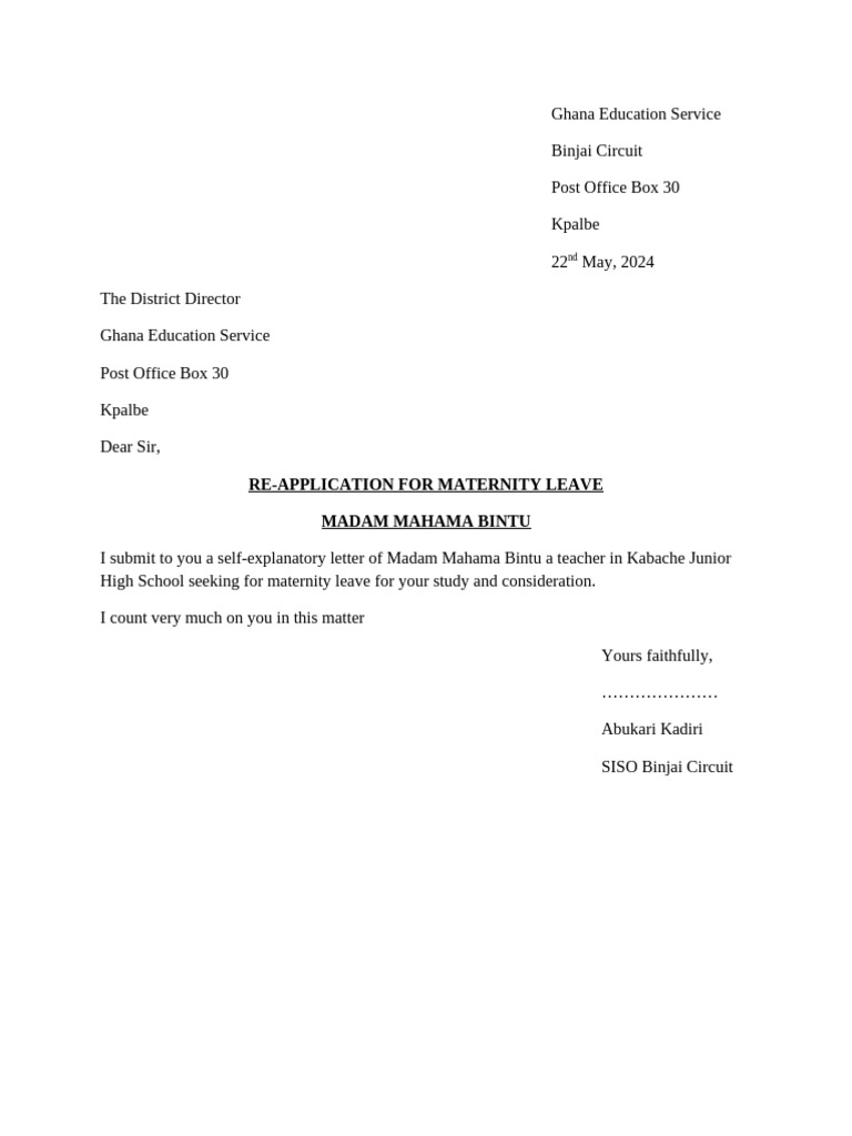 Maternity Leave Application for Teachers | PDF