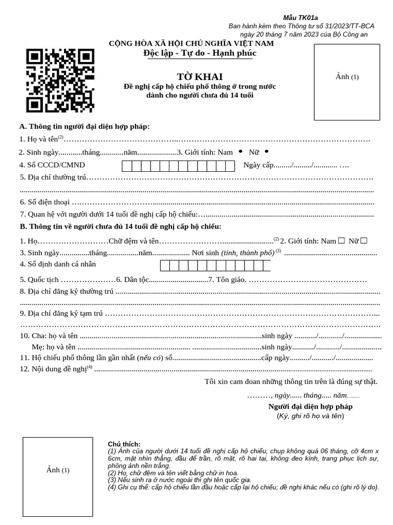 Mau TK01a to khai trẻ em cap HCPT ở trong nước TK01a MỚI | PDF