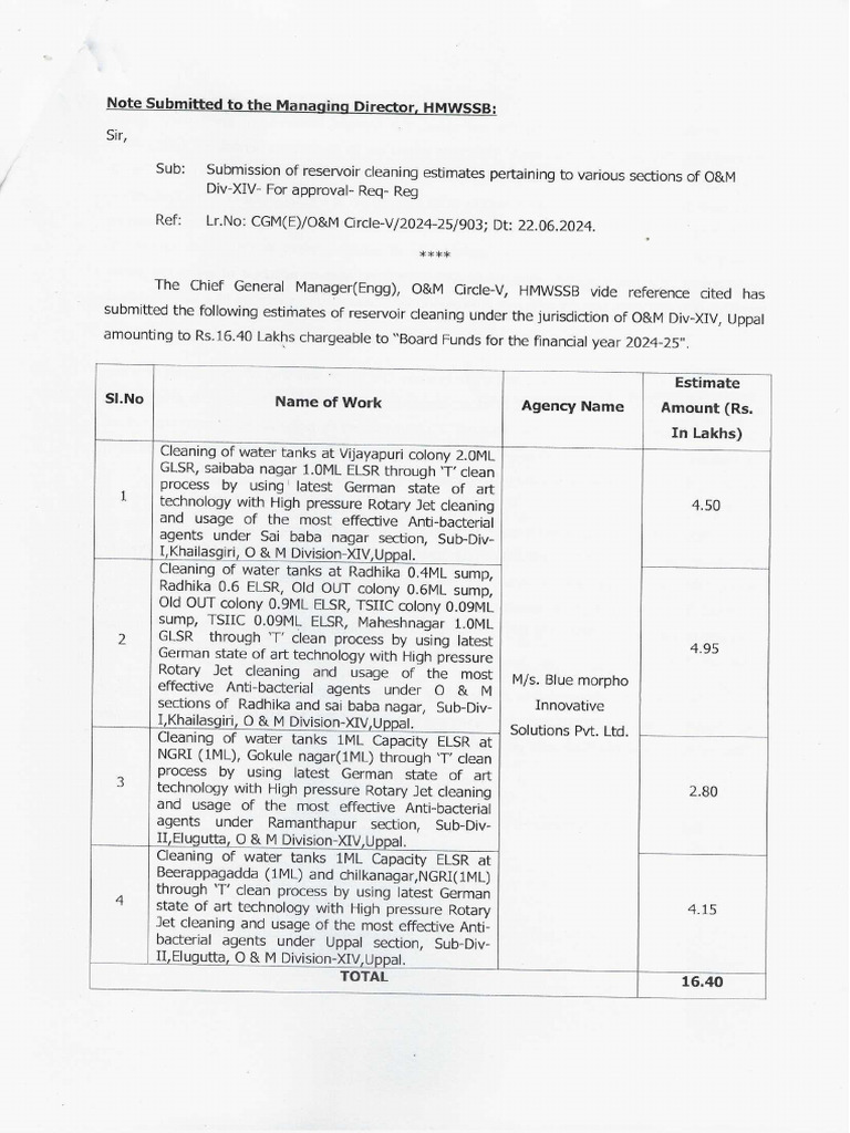 HMWSSB, Div - 14 Uppal Works Note Approval | PDF