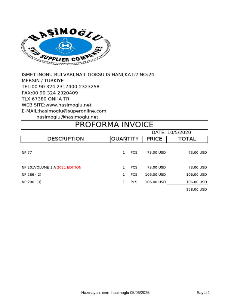 Proforma Invoice for NP Products | PDF
