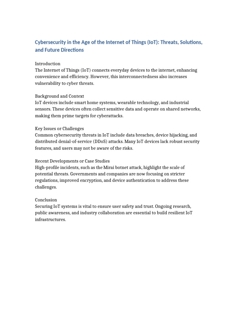 Cybersecurity Challenges in IoT Systems | PDF