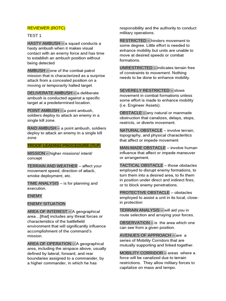 ROTC Ambush Tactics and Principles | PDF | Ambush | Military