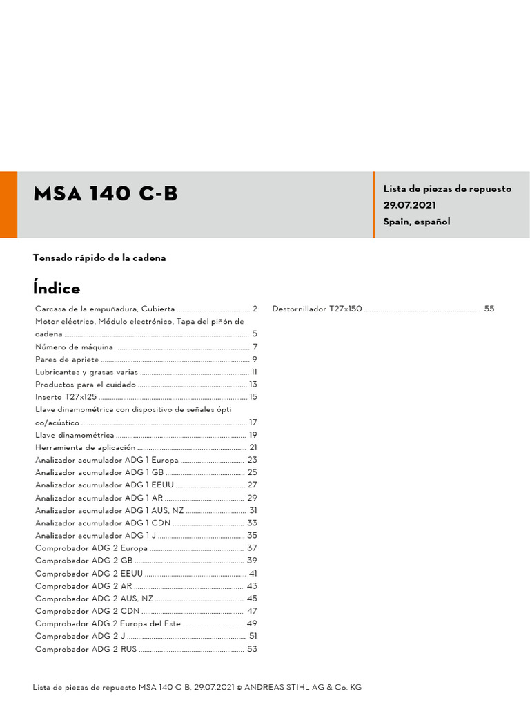 MSA 140 C-B: Índice | PDF