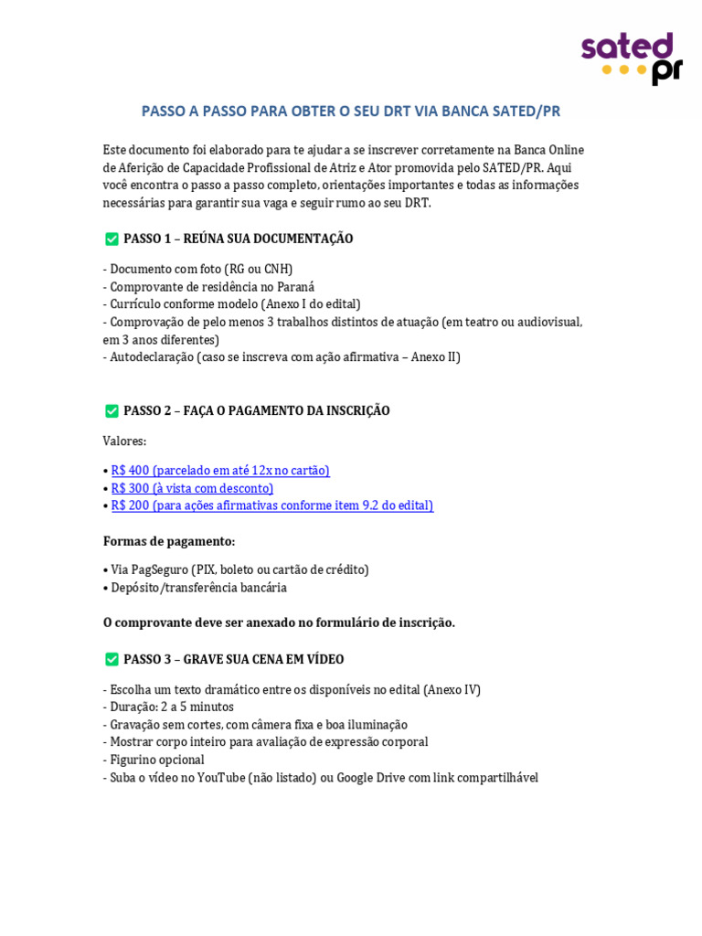 Como Obter DRT pelo SATED/PR | PDF | Sindicato
