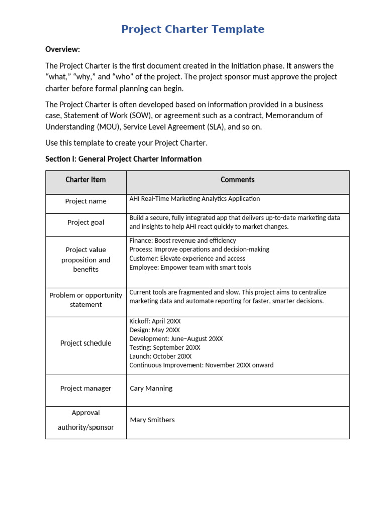 Project Charter Template | PDF | Return On Investment | Service Level ...