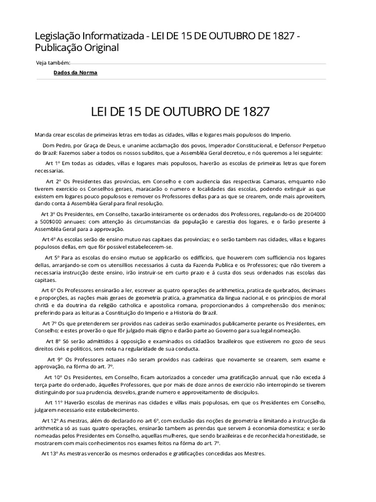 Criação de Escolas em 1827 no Brasil | PDF
