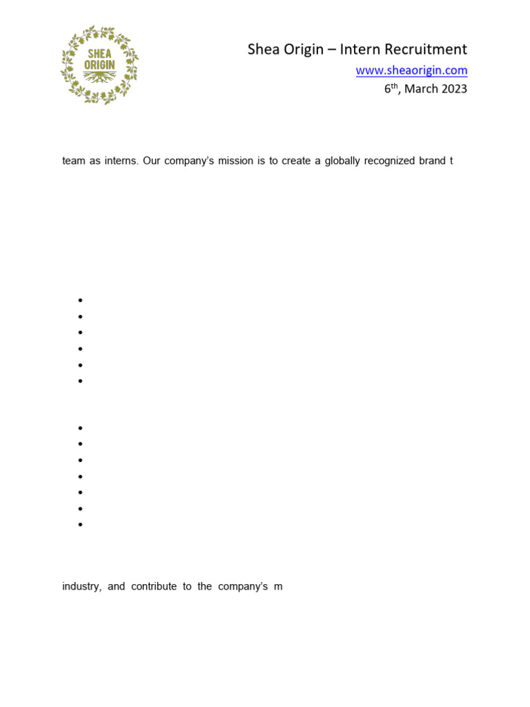 Shea Origin - Intern Ad | PDF