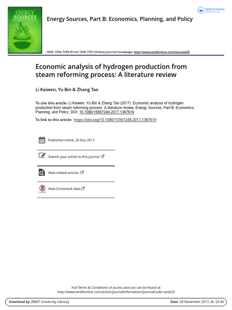 Economic Review of Hydrogen Production | PDF | Biogas | Natural Gas