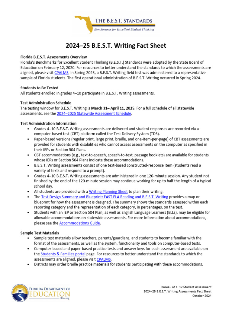 2024-25 Florida B.E.S.T. Writing Overview | PDF | Educational ...