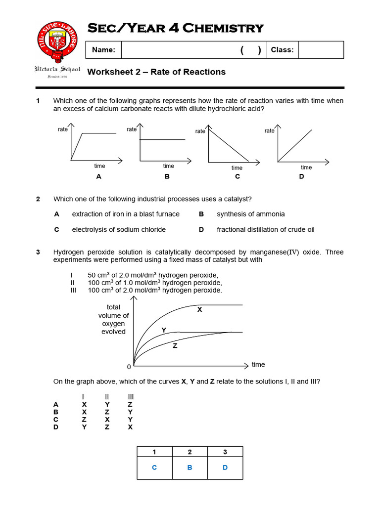 Worksheet 2 - Rate of Reactions - Answers | PDF | Acid | Oxide