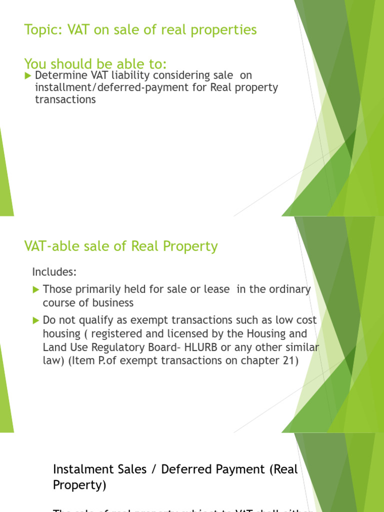 VAT on Real Property Sales Explained | PDF | Value Added Tax | Taxes