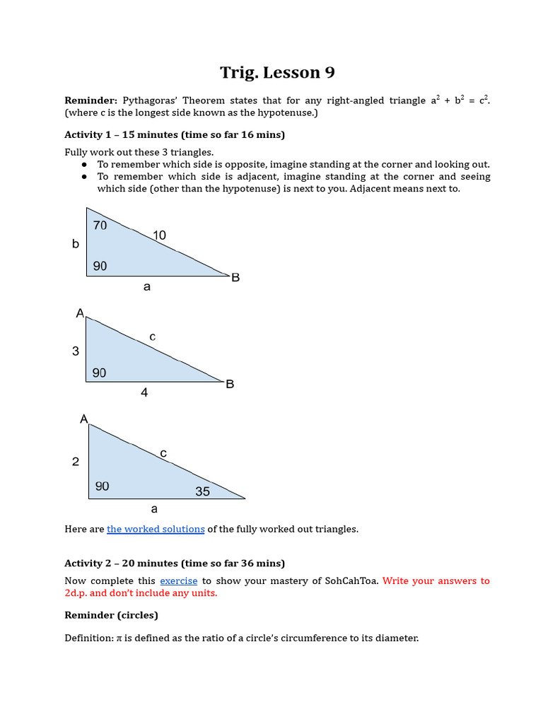 HZ11 Trig Lesson 9 | PDF | Circle | Triangle Geometry