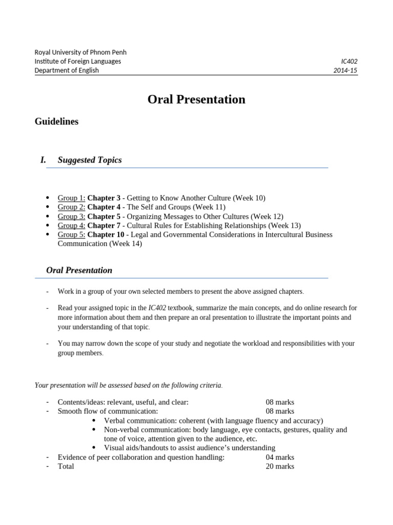 IC402 Oral Presentation Guidelines | PDF