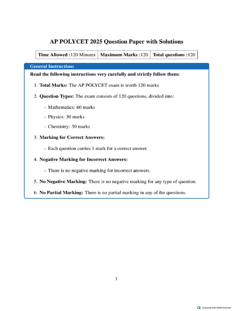 AP POLYCET 2025 Question Paper With Key-1 | PDF