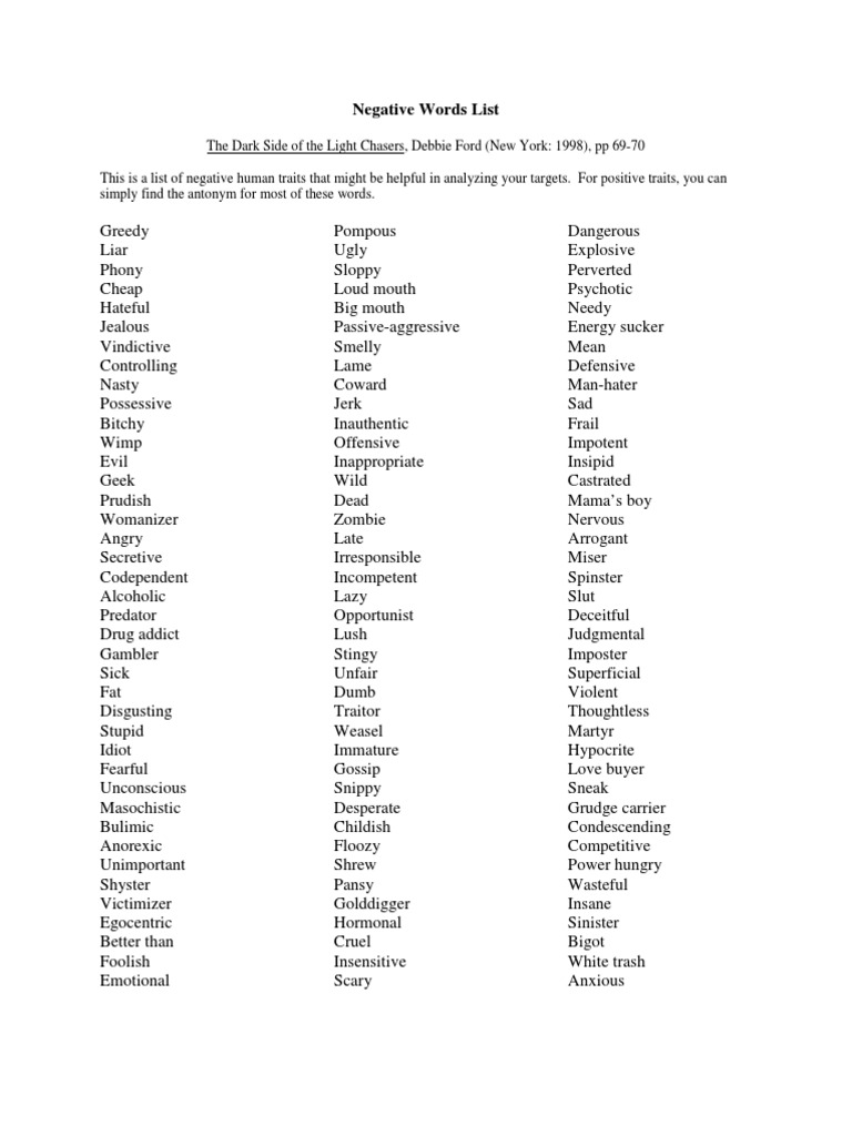 List of Negative Adjectives | PDF