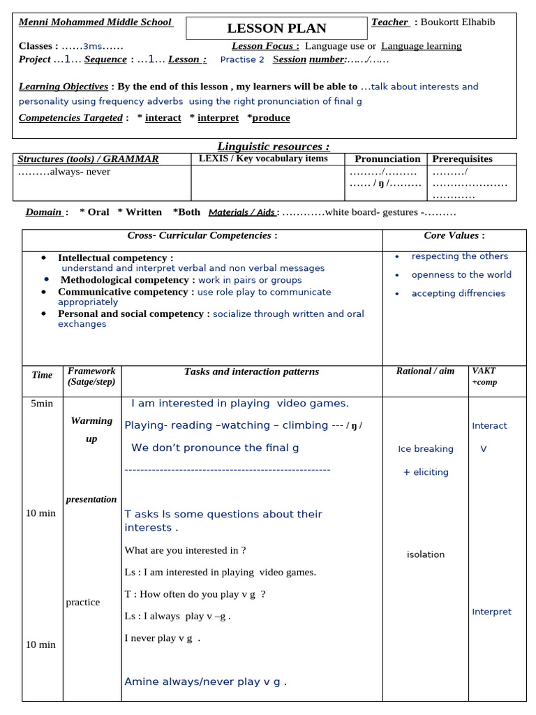 Language Learning Lesson Plan Overview | PDF | Applied Linguistics ...