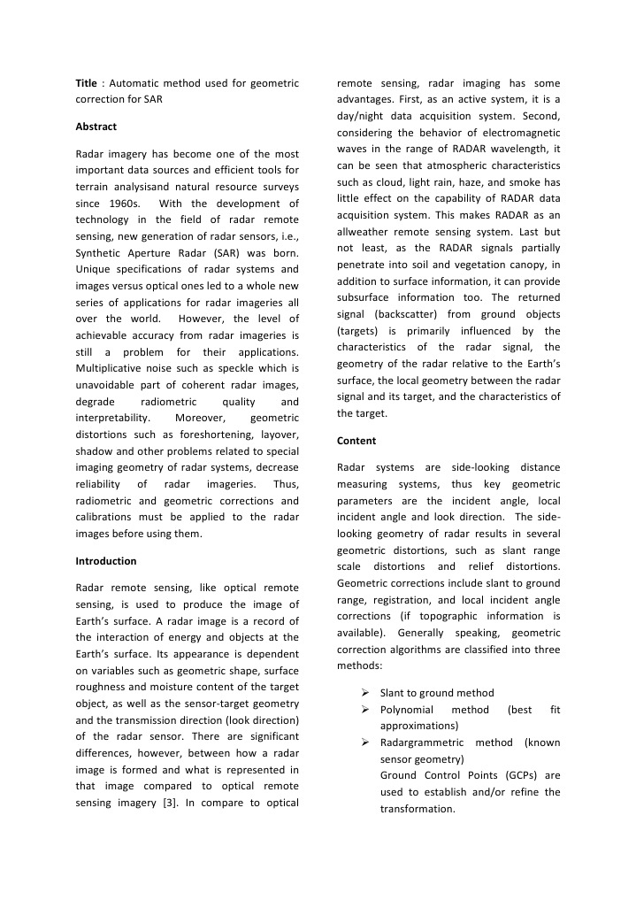 Title: Automatic Method Used For Geometric | PDF | Remote Sensing | Radar