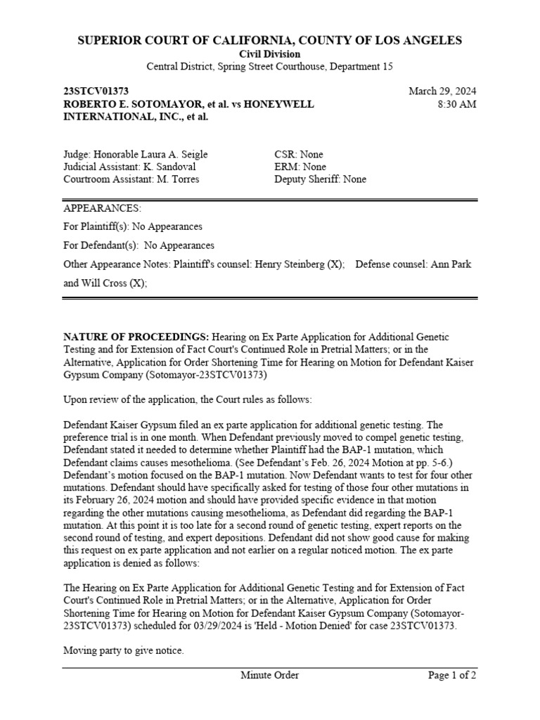 Sotomayor 3.29.24 Order Denying Additional Genetic Testing Minute Order ...