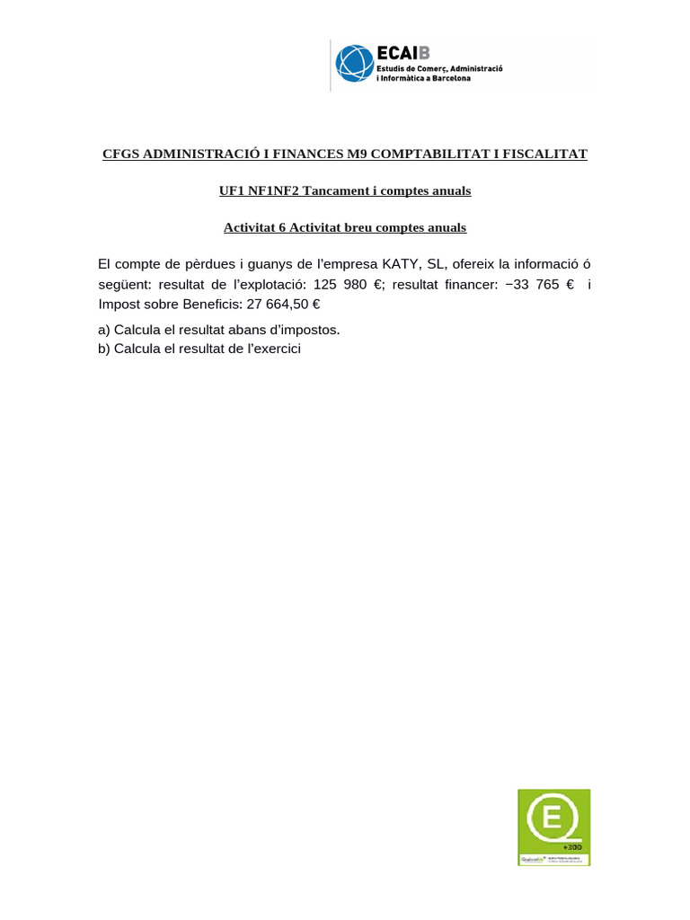 Activitat 6 Activitat Breu Comptes Anuals 2425 | PDF